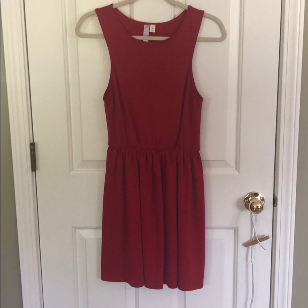Red cinched waist dress